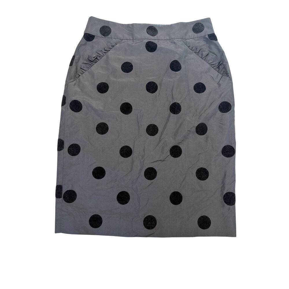 J Crew 100% Silk Polka Dot High Waisted Pencil Skirt Velvet Ruffle Pocket Sz 6